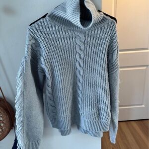 Light Blue Cable Knit Turtleneck Sweater